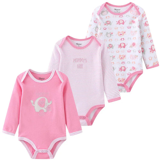 Kiddiezoom 3 Pcs Newborn  Long Sleeve 100%cotton Baby Boy Girl Bodysuit Soft Infant Onesies