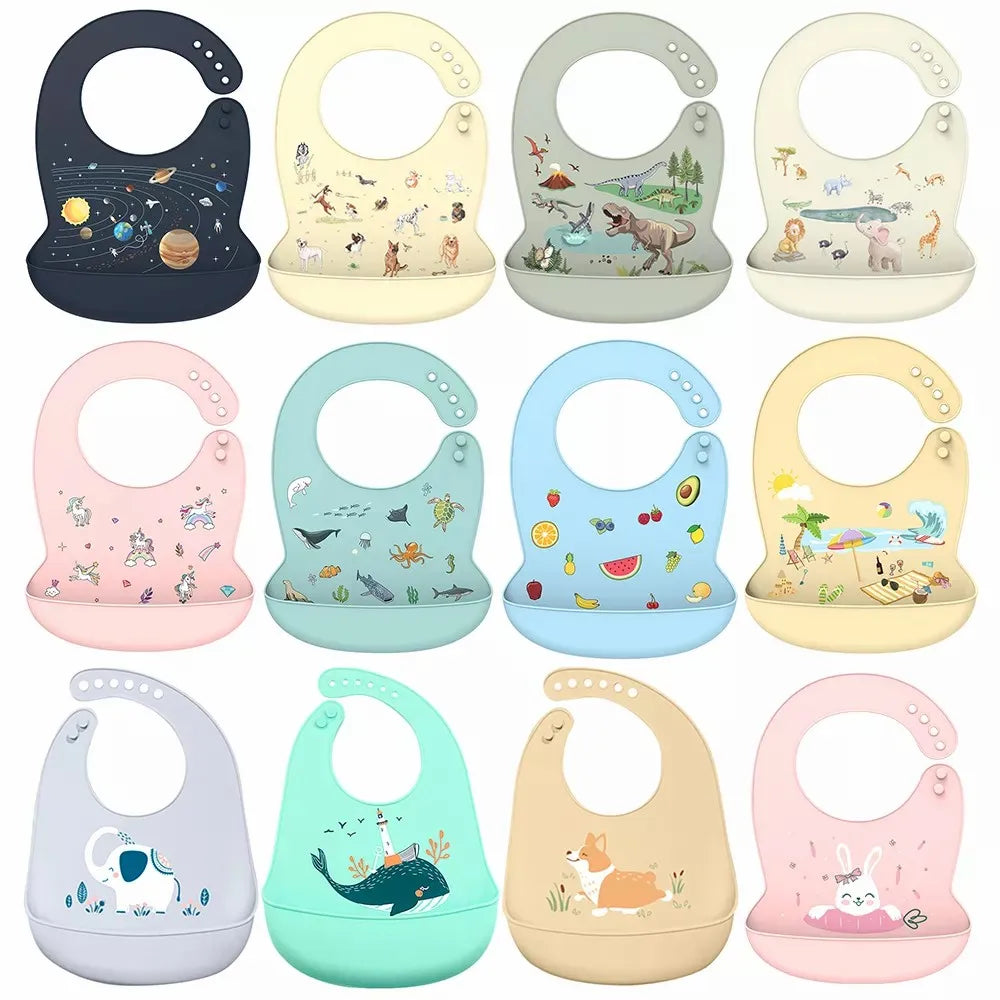 Silicone Bib Waterproof Saliva Dripping Banana Bibs Cartoon Soft Edible Aprons Baby Adjustable Burp Scarf