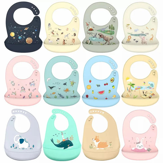 Silicone Bib Waterproof Saliva Dripping Banana Bibs Cartoon Soft Edible Aprons Baby Adjustable Burp Scarf