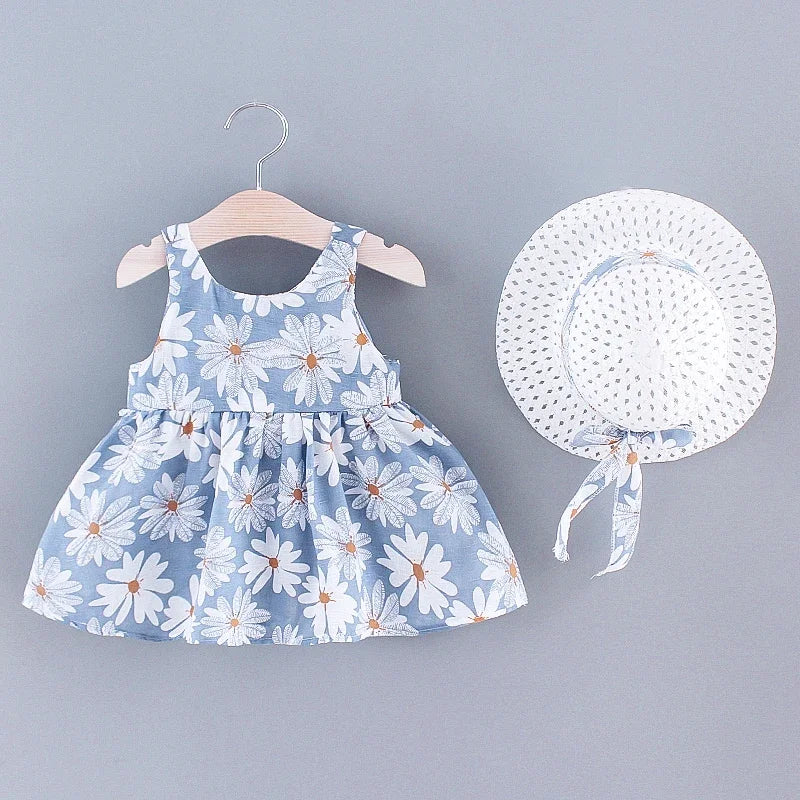 (Girls 0-3 Years Old) Girls Dress Floral Print Sweet Princess Dress with Bow