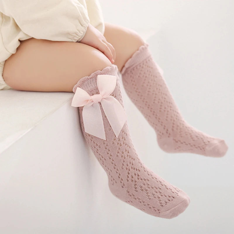 Summer Baby Girls Socks Toddler Bow Long Sock Kids Knee High Soft Cotton  Lace Socks 0-3Y