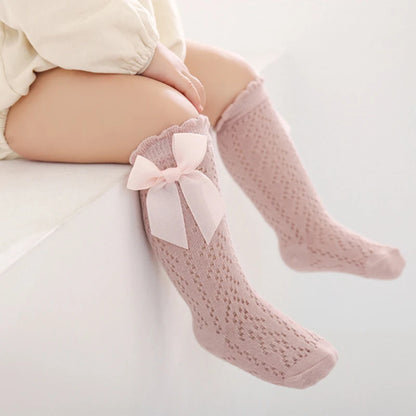 Summer Baby Girls Socks Toddler Bow Long Sock Kids Knee High Soft Cotton  Lace Socks 0-3Y