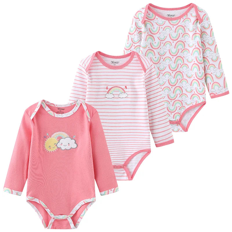 Kiddiezoom 3 Pcs Newborn  Long Sleeve 100%cotton Baby Boy Girl Bodysuit Soft Infant Onesies