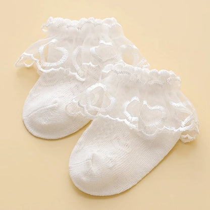 Lace Floral Baby Socks for Girls Toddler Cute White Ruffles Anti-Skid Casual Infan  Socks