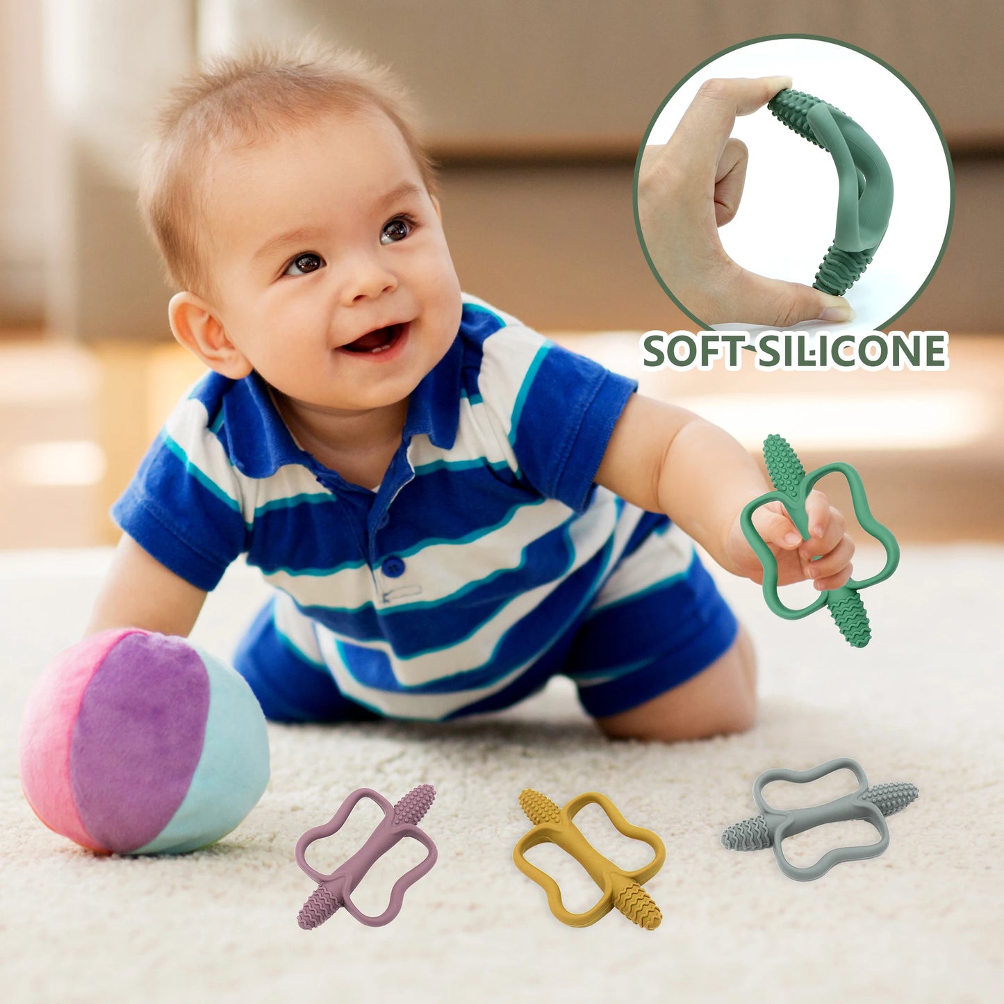 Baby teething toys with easy-grip handles, silicone teething toysfor babies 0-6  months, 6-12 months