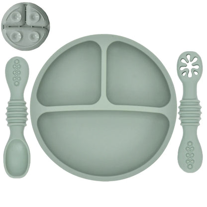 Silicone Baby Dining Plate Rice Spoon Set Cute Cartoon Children Dishes Retro Kid Bowl