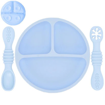 Silicone Baby Dining Plate Rice Spoon Set Cute Cartoon Children Dishes Retro Kid Bowl
