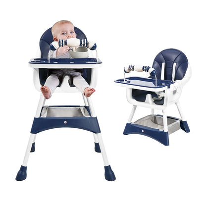 Baby High Chair, Portable Baby Convertible High Chair with Double-Layer Dinner Plate and Toy Rack
