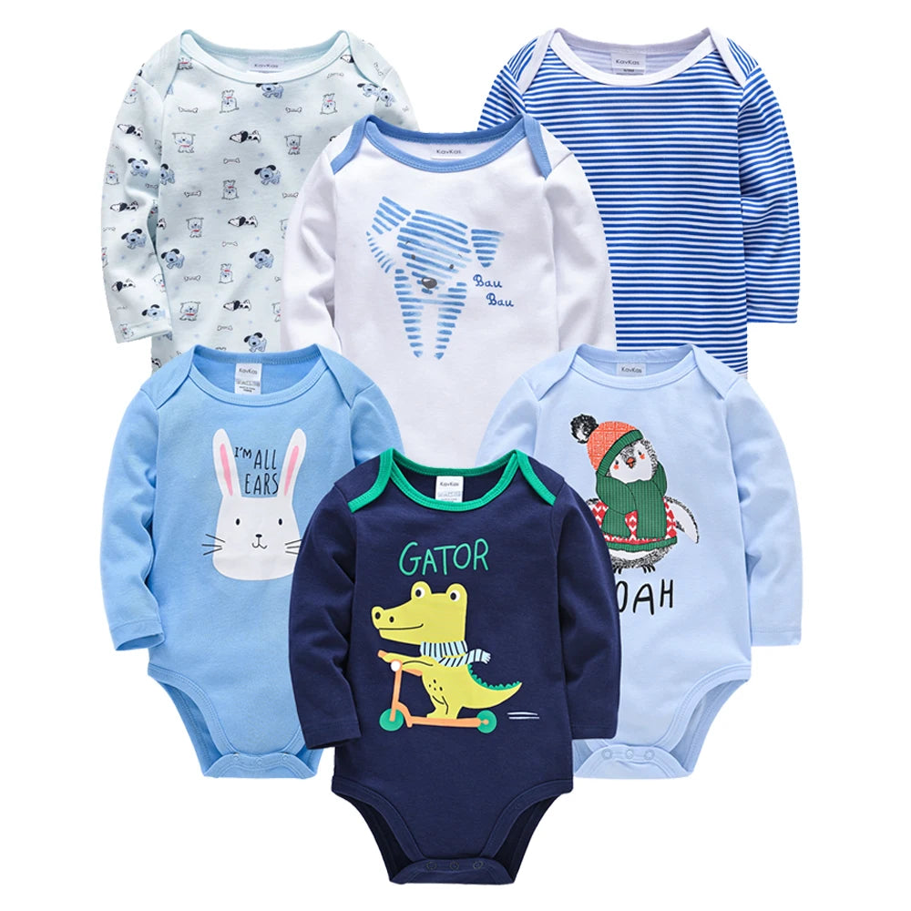 6 PCS 3 PCS Kavkas Baby Boys Girls Bodysuit Long Sleeve 100% Cotton Baby Clothes 0-12 months
