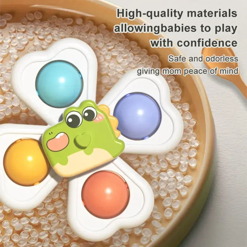 3 in 1 Suction Cups Spinning Top Toy For Baby Game Infant Teether   Rattle Bath Toys