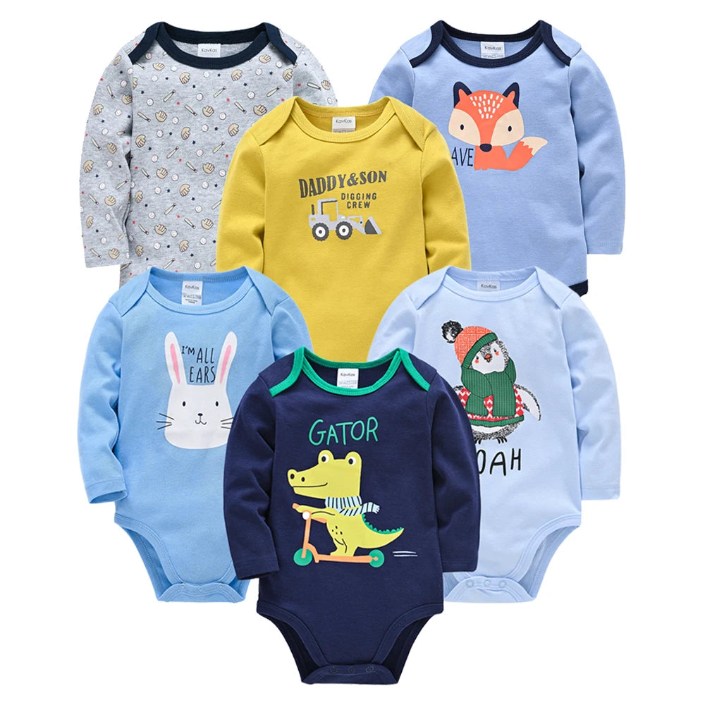 6 PCS 3 PCS Kavkas Baby Boys Girls Bodysuit Long Sleeve 100% Cotton Baby Clothes 0-12 months