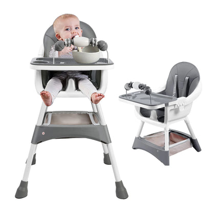 Baby High Chair, Portable Baby Convertible High Chair with Double-Layer Dinner Plate and Toy Rack