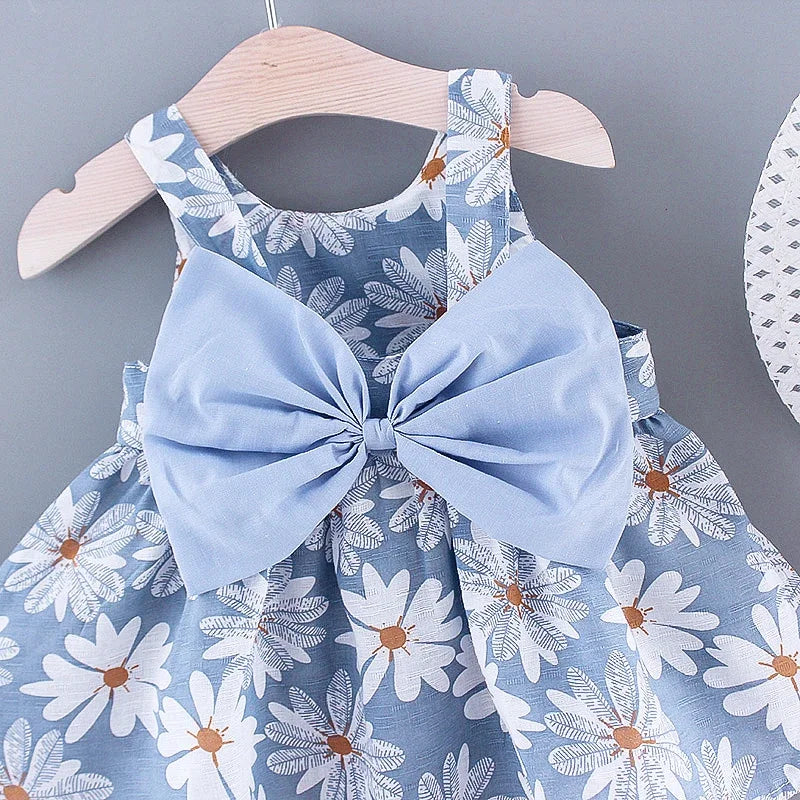 (Girls 0-3 Years Old) Girls Dress Floral Print Sweet Princess Dress with Bow