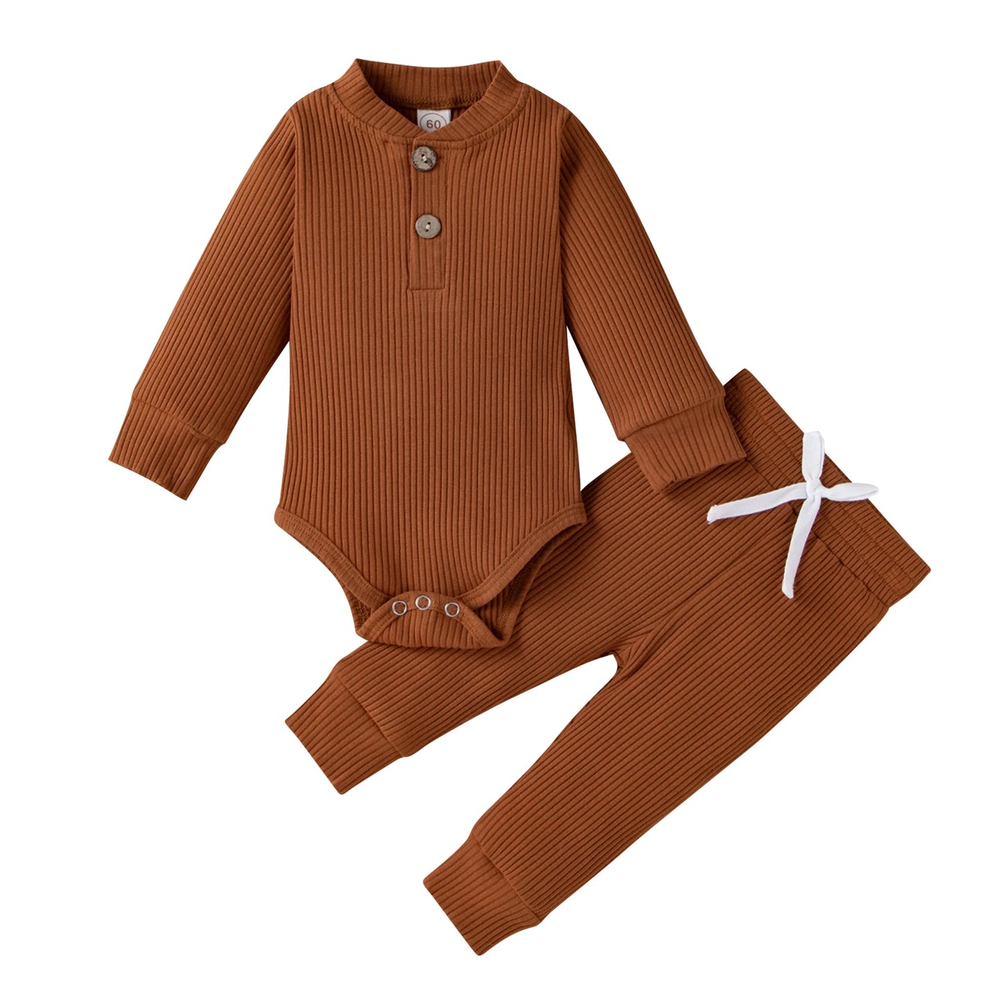 Infant Newborn Baby Girl Boy Ribbed/Plaid Solid Clothes Sets Long Sleeve Bodysuits + Elastic Pants