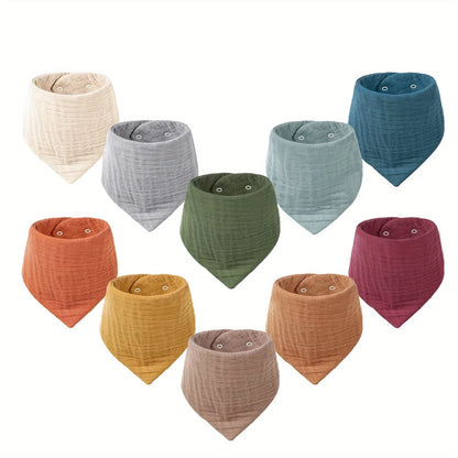 10-Pack Soft  Drool Bibs, 100% Cotton Breathable Bandana Bibs for Teething Babies, Highly Absorbent