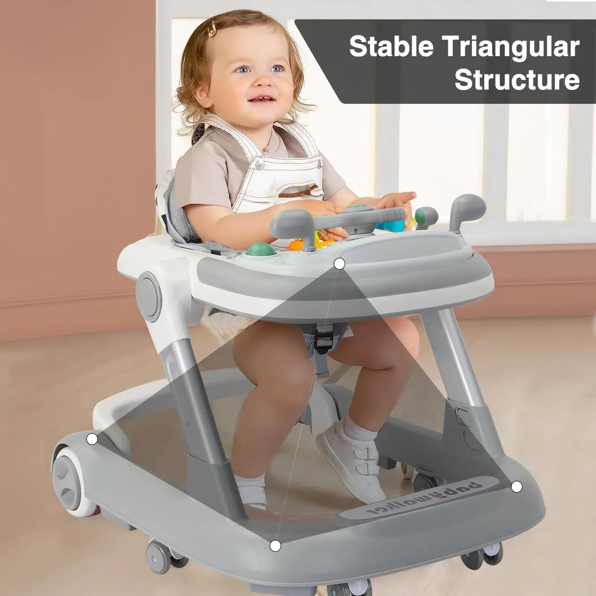 2 in 1 Baby Walker, Toddler with Removable Feeding Tray and Music Tray(Without Battery), Foldable