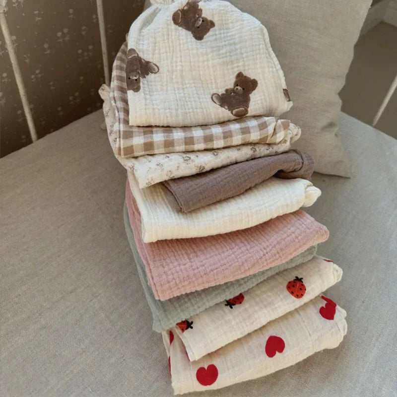 Organic Cotton Baby Pants Newborn Toddlers Print Soft Muslin Clothes Pants Capris
