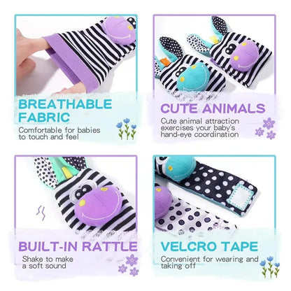 4pcs Baby Rattle / Cute Stuffed Animals Wrist Rattle  Socks 0~24 Months for Infant Boy Girl