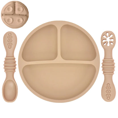 Silicone Baby Dining Plate Rice Spoon Set Cute Cartoon Children Dishes Retro Kid Bowl