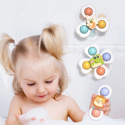 3 in 1 Suction Cups Spinning Top Toy For Baby Game Infant Teether   Rattle Bath Toys