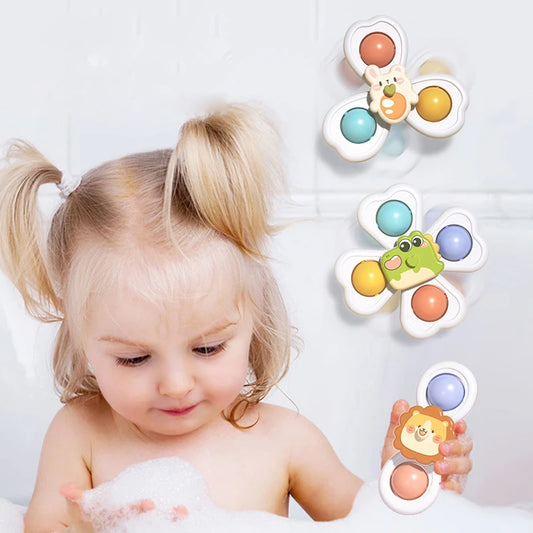 3 in 1 Suction Cups Spinning Top Toy For Baby Game Infant Teether   Rattle Bath Toys