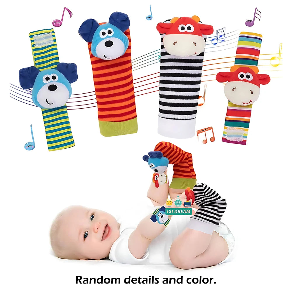 4pcs Baby Rattle / Cute Stuffed Animals Wrist Rattle  Socks 0~24 Months for Infant Boy Girl