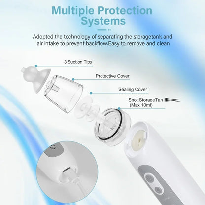 Nasal Aspirator for Baby Electric Nose Aspirator for Toddler Nose Sucker with Music and 3 Silicone Tips