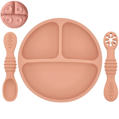 Silicone Baby Dining Plate Rice Spoon Set Cute Cartoon Children Dishes Retro Kid Bowl