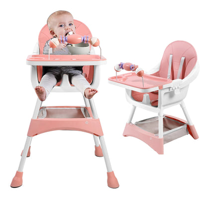 Baby High Chair, Portable Baby Convertible High Chair with Double-Layer Dinner Plate and Toy Rack