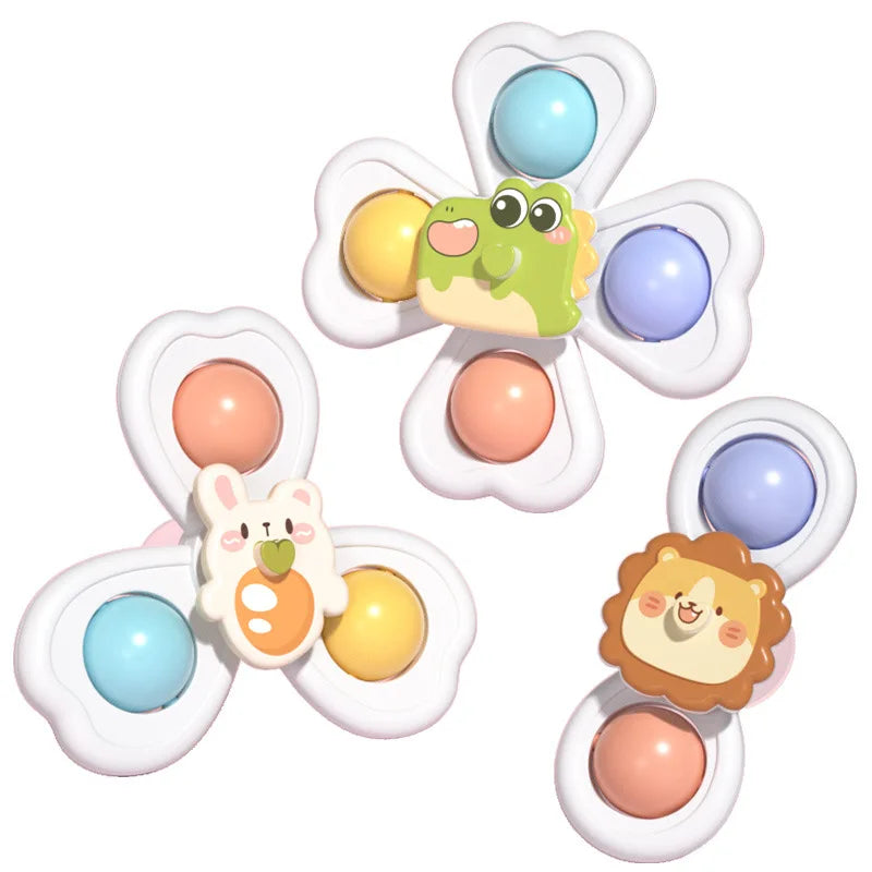 3 in 1 Suction Cups Spinning Top Toy For Baby Game Infant Teether   Rattle Bath Toys