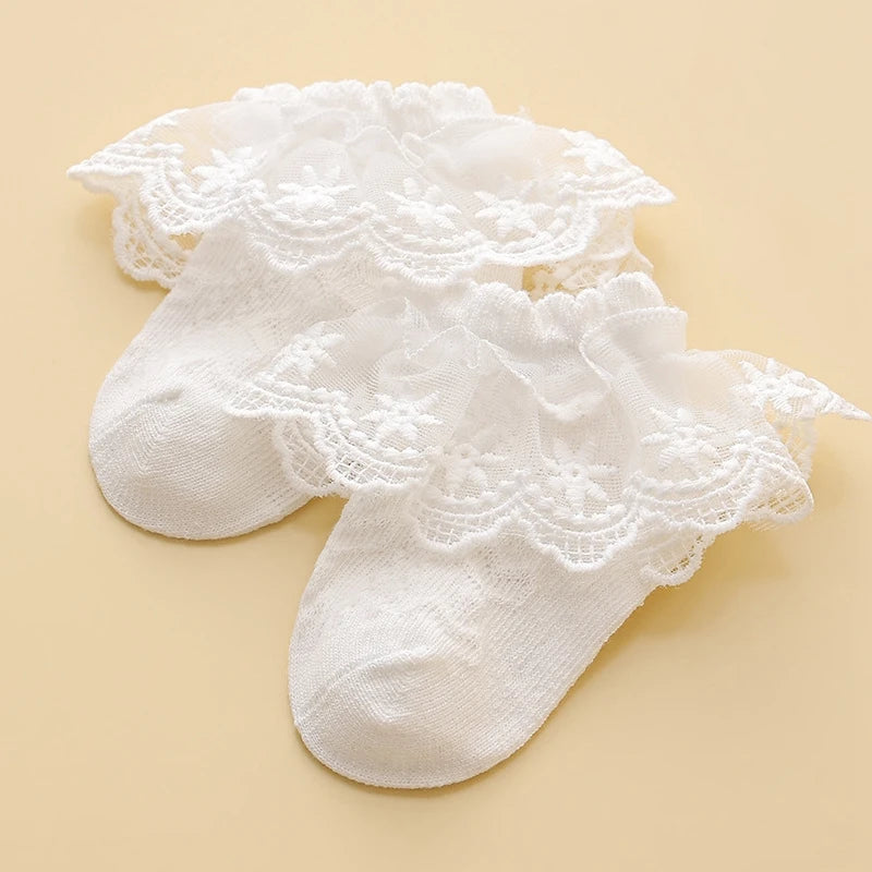 Lace Floral Baby Socks for Girls Toddler Cute White Ruffles Anti-Skid Casual Infan  Socks