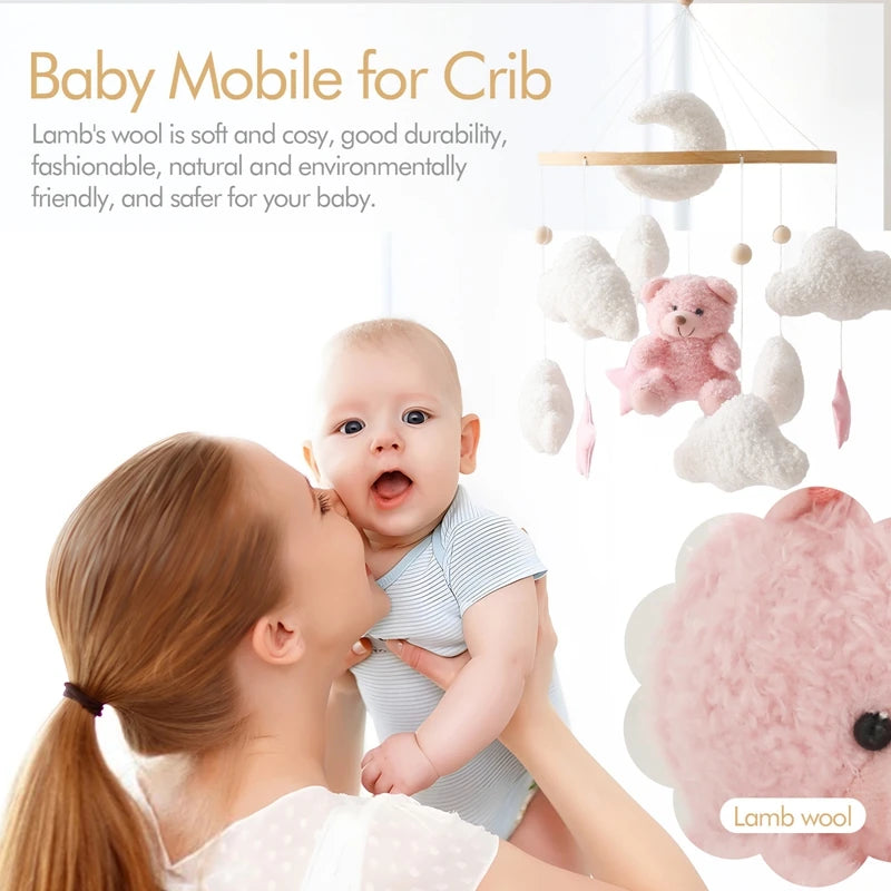 Baby Crib Mobile Rattle Toy 0-12Months Infant  Felt mobile Teddy Velvet Bear  Bell