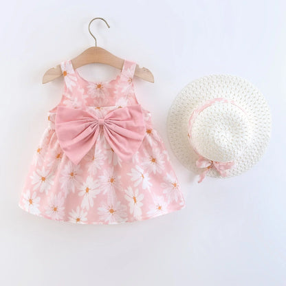 (Girls 0-3 Years Old) Girls Dress Floral Print Sweet Princess Dress with Bow