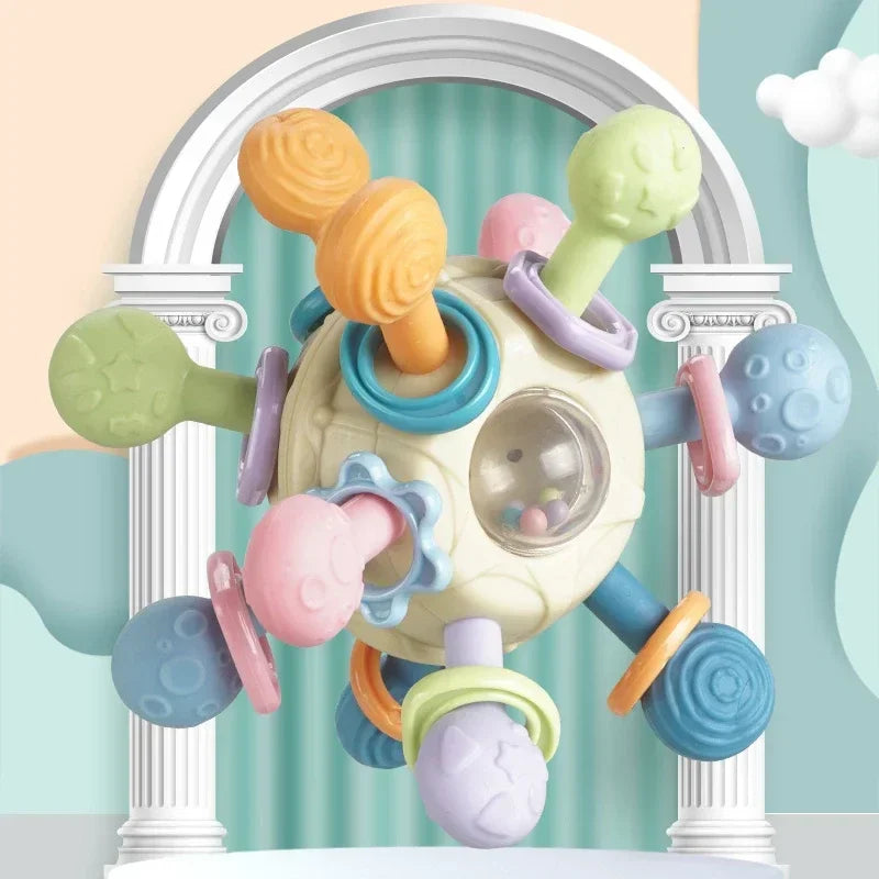 Baby  0 12 Months Rotating Rattle Ball Grasping Activity  Silicone Teether Baby Sensory Toys