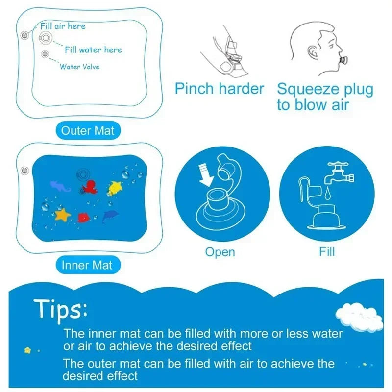 Baby Water Play Mat Inflatable Cushion PVC Infant Tummy Time Toddler Water Pad for Kids