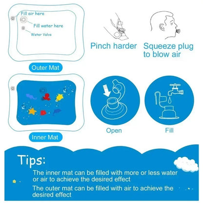 Baby Water Play Mat Inflatable Cushion PVC Infant Tummy Time Toddler Water Pad for Kids