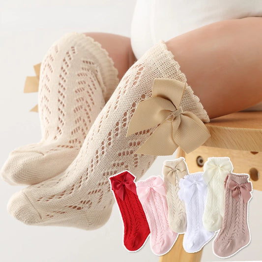 Summer Baby Girls Socks Toddler Bow Long Sock Kids Knee High Soft Cotton  Lace Socks 0-3Y