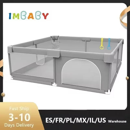 IMBABY Baby Playpens Light Gray Corral for Baby Playground with Pull Ring Child Safety Barrier