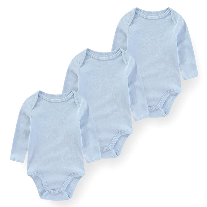 Kiddiezoom 3 Pcs Newborn  Long Sleeve 100%cotton Baby Boy Girl Bodysuit Soft Infant Onesies