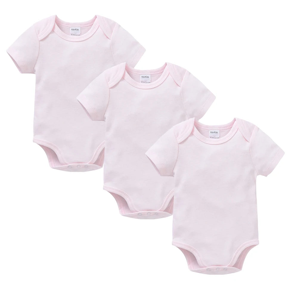 Kavkas 3PCS 5PCS Baby Boys Girls Clothes Solid White Short Sleeve Cotton Baby Bodysuits 0-24 months  Jumpsuit