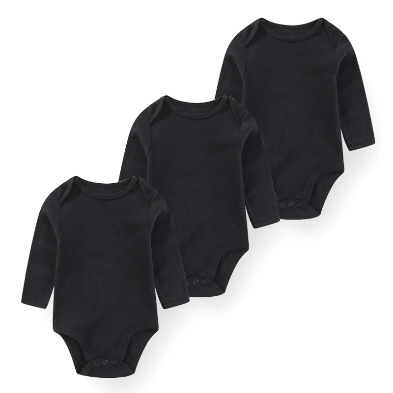 Kiddiezoom 3 Pcs Newborn  Long Sleeve 100%cotton Baby Boy Girl Bodysuit Soft Infant Onesies