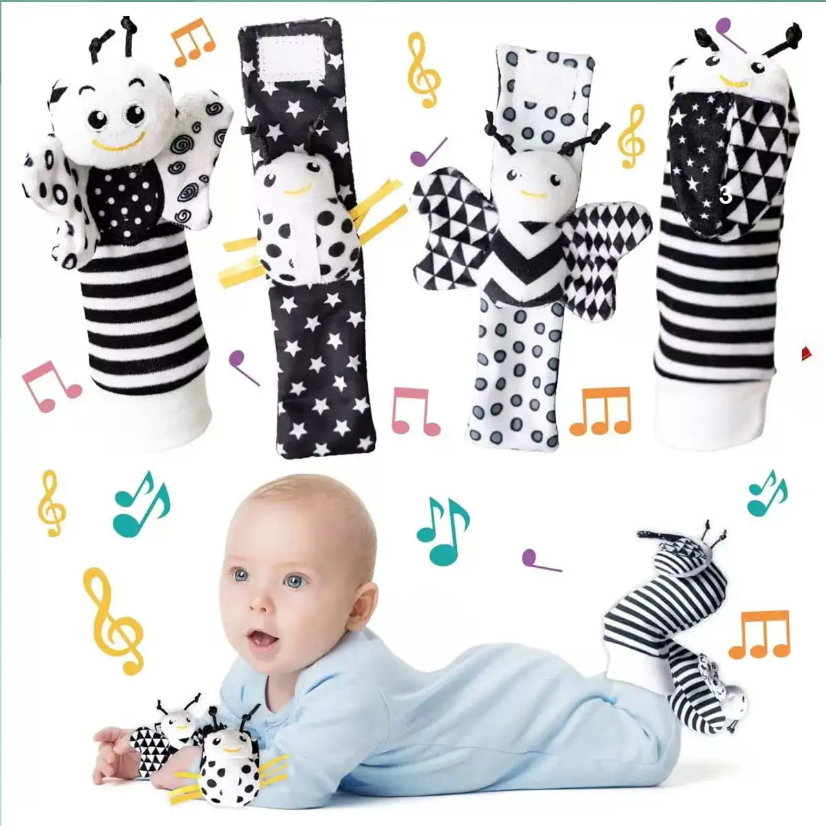 4pcs Baby Rattle / Cute Stuffed Animals Wrist Rattle  Socks 0~24 Months for Infant Boy Girl