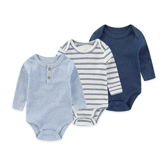 Kiddiezoom 3 Pcs Newborn  Long Sleeve 100%cotton Baby Boy Girl Bodysuit Soft Infant Onesies